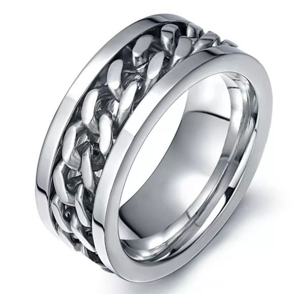 Men's Titanium Spinner Bottle Opener Chain Wedding Band Ring CLOSEOUT - Picture 1 of 15